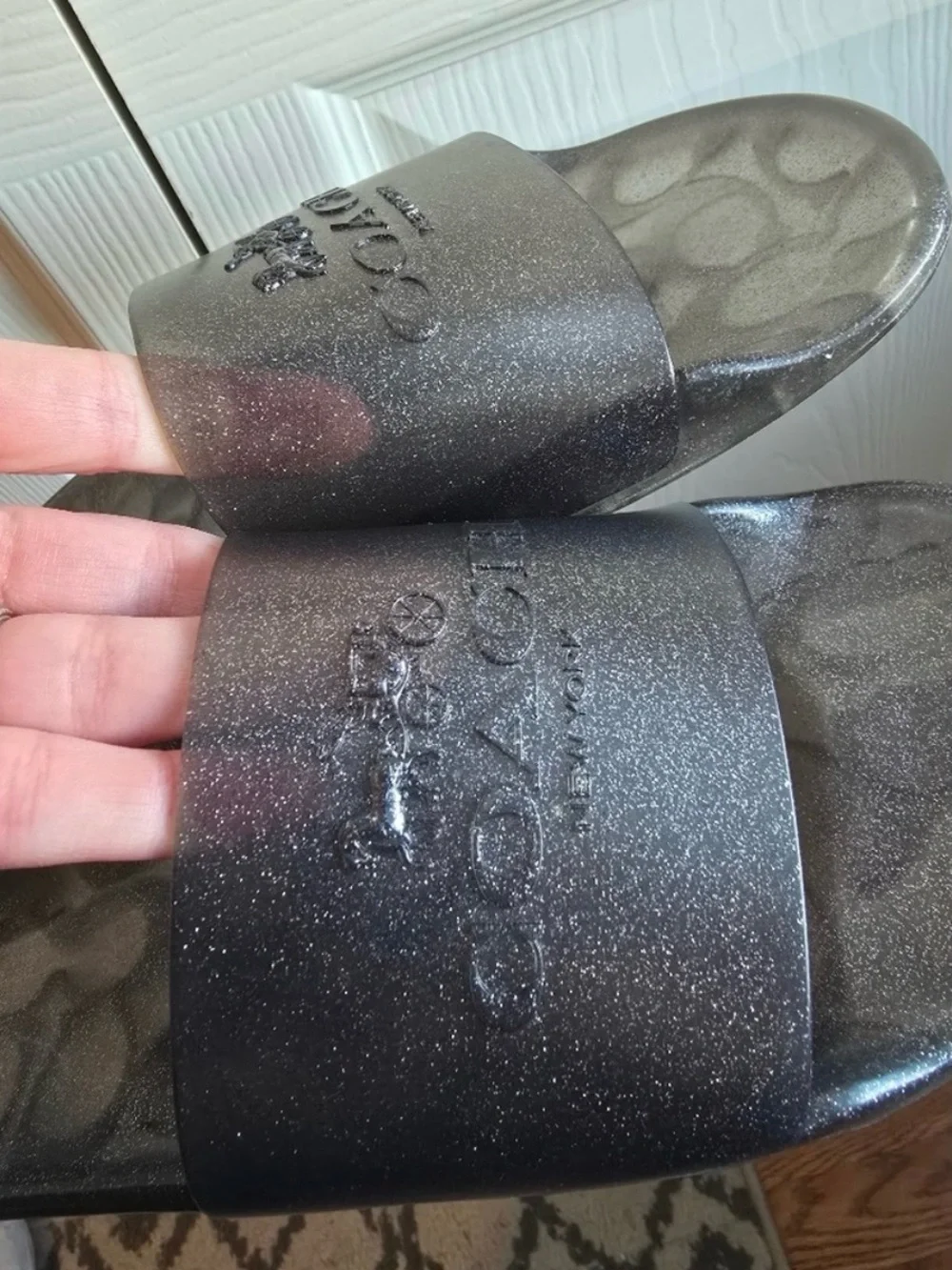 Coach Metallic Charcoal Slide Sandals